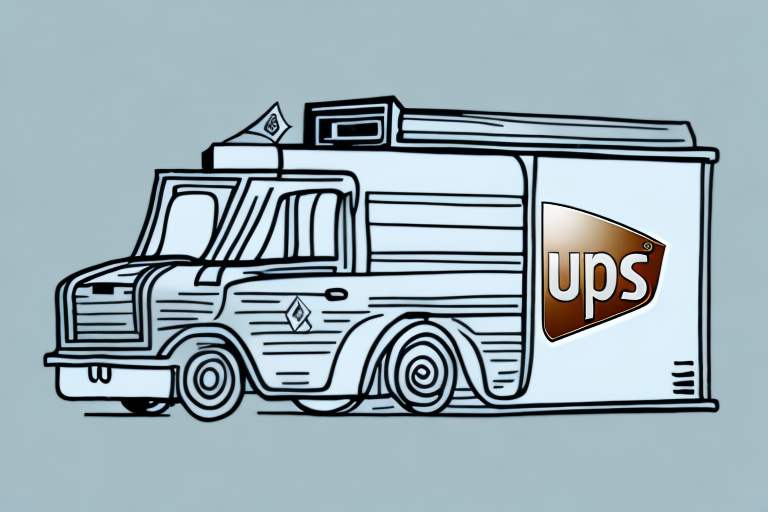 Illustration of a stylized delivery truck with the UPS logo on its side, capturing the essence of efficient shipping. The truck is depicted in a simple, hand-drawn style against a light blue background, perfectly embodying UPS 3rd Party Shipping solutions for modern businesses.