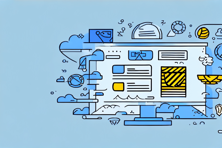 Illustration of a computer monitor displaying a colorful webpage. Surrounding the screen are abstract icons and shapes, like chat bubbles, gears, and arrows. This vibrant scene symbolizes digital communication and technology, reminiscent of navigating UPS WorldShip for tasks like how to change shipper name.