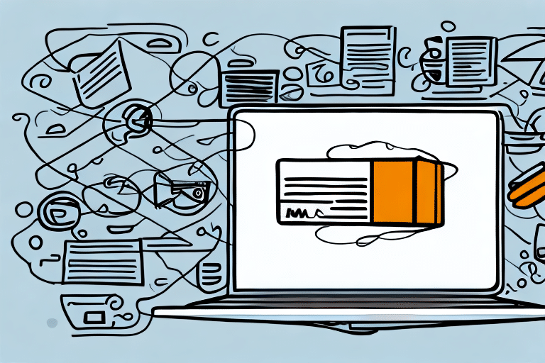 An illustration of a laptop displaying a medication blister pack webpage, surrounded by pharmacy icons like pills and prescriptions. These elements connect seamlessly with lines, creating an optimized network that highlights efficient management of medical resources.