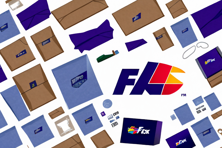 A collage of various packages, envelopes, and boxes in shades of brown and blue with the FIX logo. Some items have stamps and writing, while a green miniature airplane sits among them, reminiscent of high-value goods typically entrusted to FedEx.