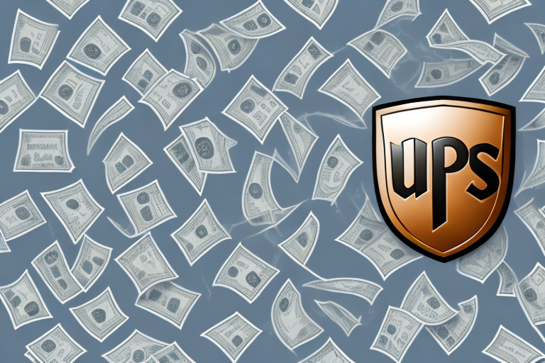 The UPS logo is set against a blue background with dollar bills scattered around, symbolizing the value and reliability of UPS Coverage.