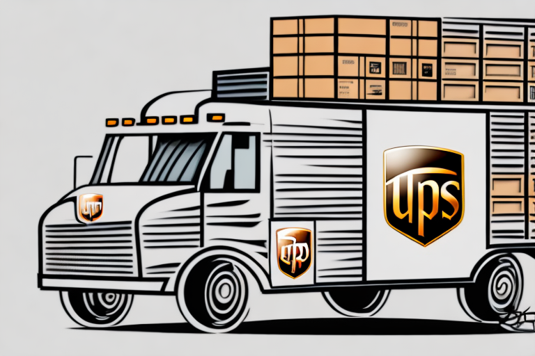 This illustration features a delivery truck adorned with the iconic UPS logo, prominently in color, amidst a sea of black and white. Stacked high with cardboard boxes on its roof, this depiction subtly hints at the UPS charge for boxes, offering a visual touch to any comprehensive guide on logistics.