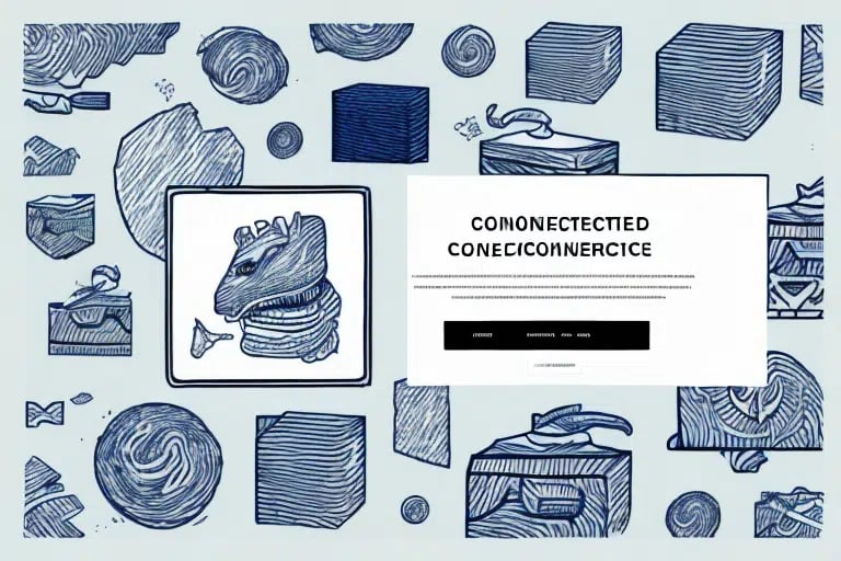 Abstract image featuring various geometric and organic shapes in blue tones. A prominent section contains stylized text resembling CONNECTED CONSCIENCE with a logo beside it. The background includes cubes, waves, and other abstract designs, seamlessly blending the theme of connecting USPS elements.