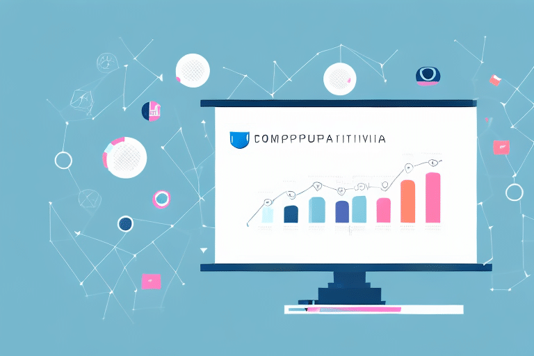 Illustration of a computer monitor displaying a bar and line graph with upward trends, highlighting the power of customer retention. The blue background features abstract geometric shapes, suggesting data analysis and connectivity often seen in data science projects.