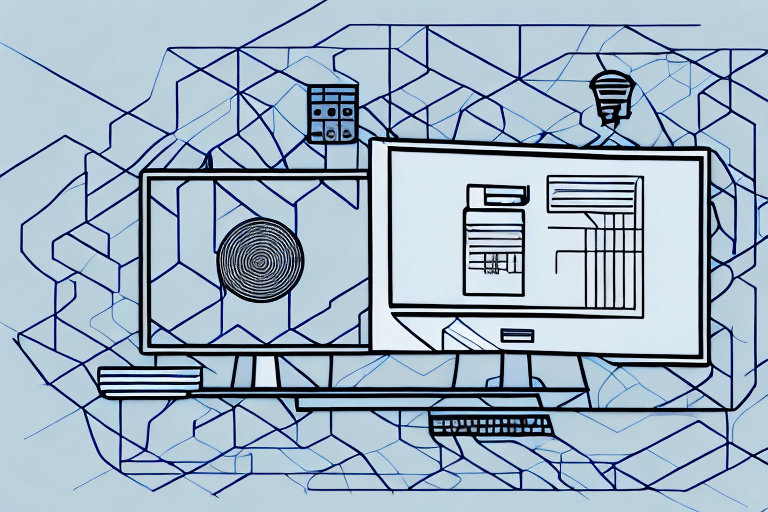 Illustration of two computer monitors with abstract geometric patterns. One screen displays graphic elements, while the other shows charts and text, hinting at an integration theme. The background features line art of a circuit board, suggesting a RESTful API or tech/data environment.