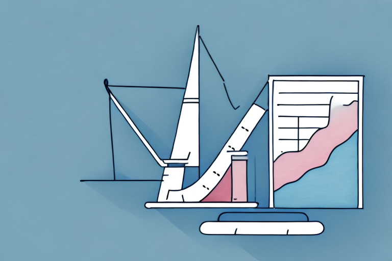 An illustration of a graph and chart with a rising line, symbolizing increasing shipping data or growth. The scene includes a pen and ruler, suggesting analysis and measurement of shipping rates, set against a blue background.
