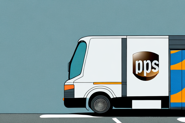Illustration of a delivery truck with a pps logo on its side. The truck, reminiscent of an Amazon vehicle, is white with blue and orange accents. It is parked on a road with a gray background, symbolizing competitive shipping rates in the modern logistics landscape.