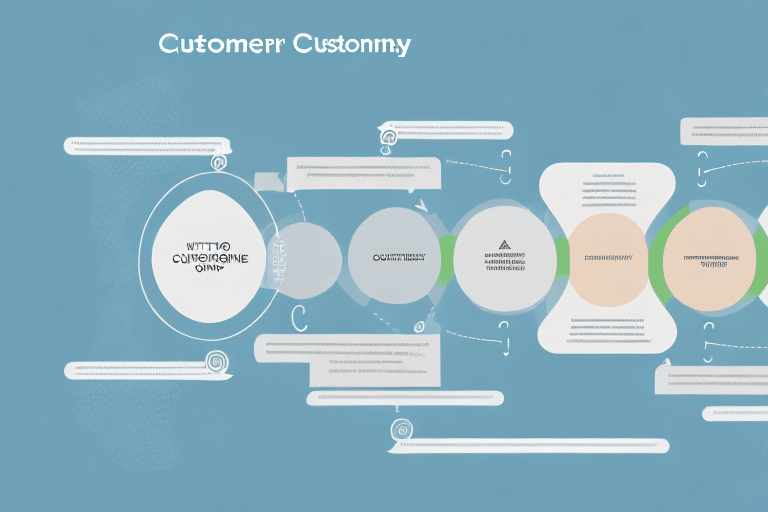 A flowchart on a blue background titled Customer Customny delves into customer retention strategies. It features interconnected circles and rectangles with text and arrows, illustrating a process or system. The design is abstract and stylized, resembling a case study in visual form.