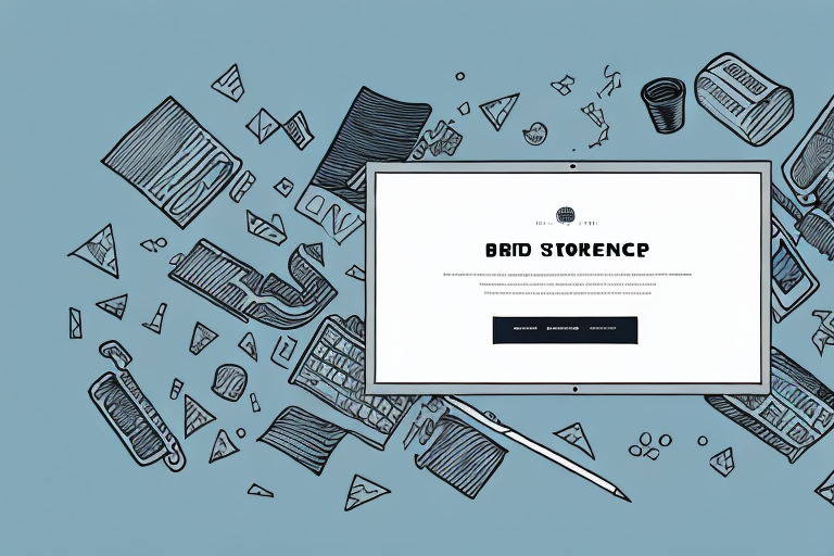 An illustration of a computer screen displaying text surrounded by various hand-drawn office items like keyboards, paper, and pens against a blue background, capturing the essence of business creativity.