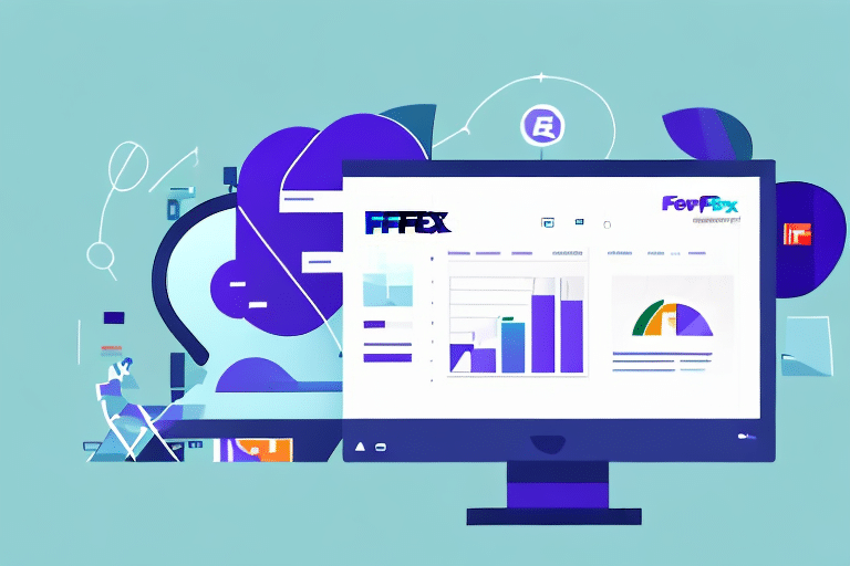 A digital illustration of a desktop setup featuring screens with graphs, charts, and data analytics optimized for clarity. The background displays abstract geometric shapes in a color scheme of blues, purples, and subtle accents, providing an engaging technological ambiance.