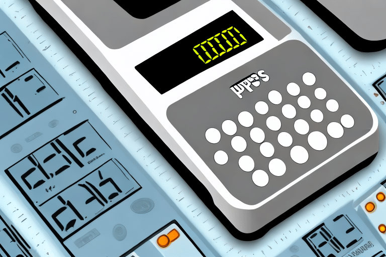 A digital Sudoku puzzle machine with a display showing numbers. The design includes large buttons for input, activating effortlessly with a touch, and the brand name Sudok visible on the fascia. The background features a pattern of additional digital displays with random numbers.