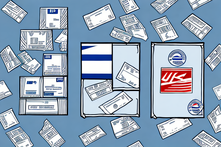 Illustration of three mailboxes filled with various letters and envelopes against a blue background. Envelopes are scattered around, and each mailbox features distinct labels from USPS and unique designs, highlighting the art of postal shipping service.