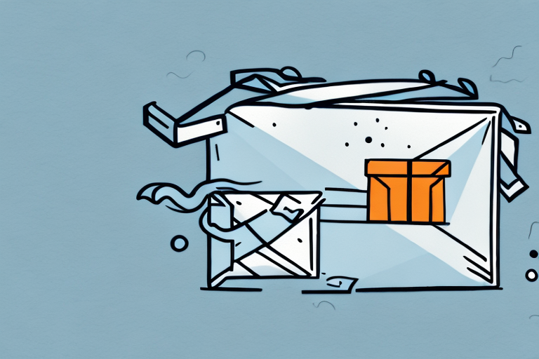 Abstract illustration of two envelopes on a light blue background. The larger envelope, adorned with a ribbon and an orange gift box, hints at the benefits of parcel delivery service. Meanwhile, the smaller envelope is plain, highlighting a sense of simple yet thoughtful delivery or gift-giving.