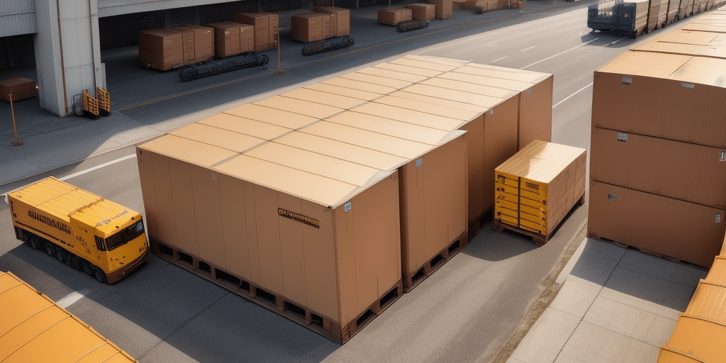A large, secured military transport truck with DANGEROUS and caution markings is seen at an industrial loading dock, echoing the precision of UPS Worldship in managing transportation logistics within a controlled environment.
