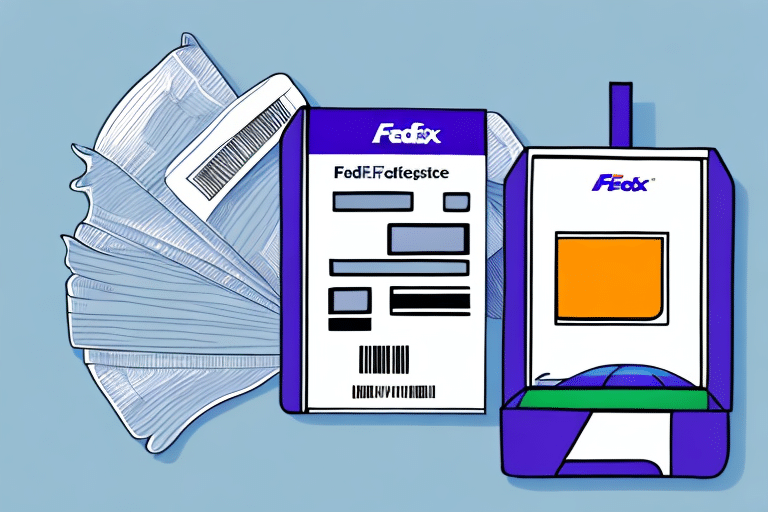 Illustration of two FedEx packages with labels, one opened to reveal the contents inside, set against a light blue background. The scene highlights accurate shipping details and the efficiency of using FedEx Ship Manager for seamless delivery tracking.