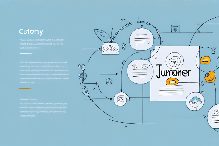 A stylized illustration of interconnected elements on a blue background features a computer, smartphone, and various abstract icons connected by lines. At the center is a document labeled Juroner, symbolizing impactful customer retention strategies.