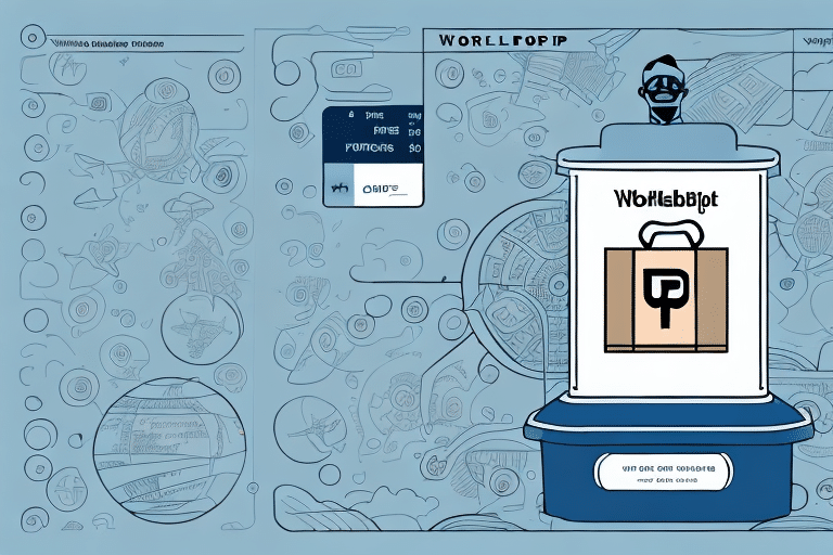 An abstract illustration showcases a futuristic, vintage-style machine dubbed WorldOSBot, surrounded by technical drawings and blueprints. The central display screen reveals coded information, reminiscent of a UPS WorldShip Installation troubleshooting guide with echoes of Return Code 1603 in its symbols.