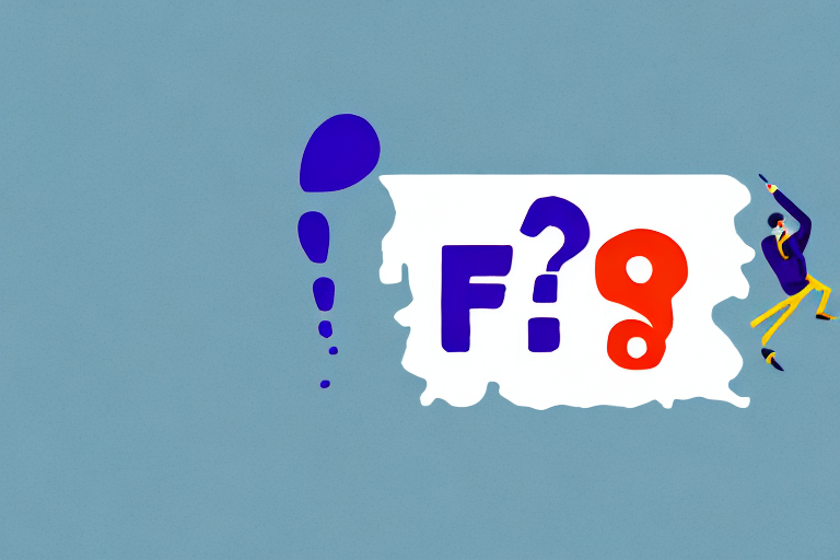 A person in a suit is climbing a large white puzzle piece with the letters Fi? in blue and red, reminiscent of choosing a service type in FedEx Ship Manager. Exclamation and question marks float nearby against the light blue background.