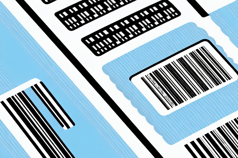 A stylized illustration of various F10 barcodes in black and white, set against a blue and white background. The barcodes, reminiscent of UPS Worldship layouts, vary in size and orientation to create a dynamic pattern that suggests improved efficiency.