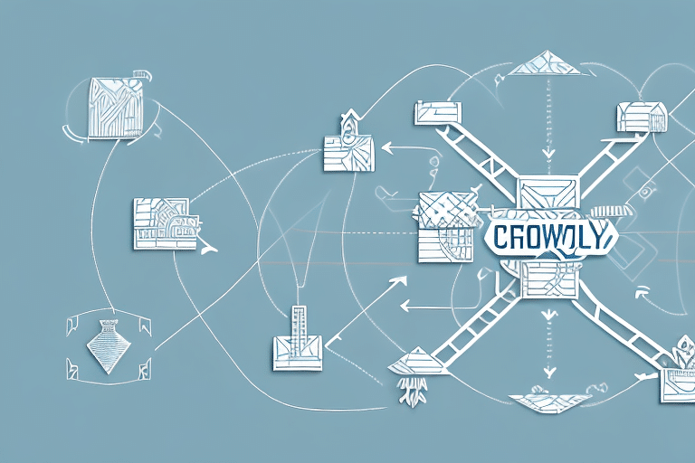 A light blue digital artwork features interconnected geometric shapes and arrows, evoking the optimization of a network. At its center, stylized text reads CROWLY, with lines and diverse patterns symbolizing maximum efficiency reminiscent of Walmarts supply chain.