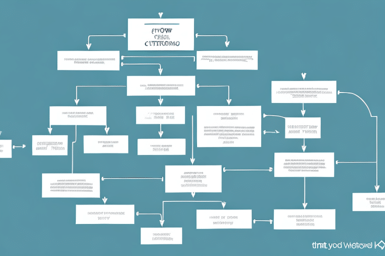 A flowchart on a blue background with boxes and arrows connects various text sections, outlining a decision-making framework for customer retention. This comprehensive guide reveals multiple branching paths and endpoints, though the text remains mostly unreadable.
