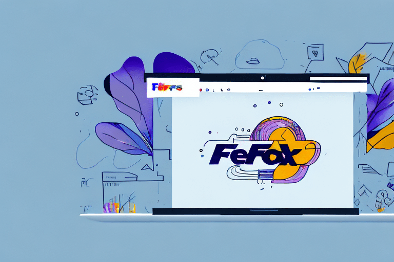 An illustration of a laptop displays the FeFox logo, surrounded by stylized clouds and abstract shapes. The screen showcases a digital star-like design in purple and orange against a minimalist, bluish backdrop, hinting at connectivity like changing an IP address with ease.