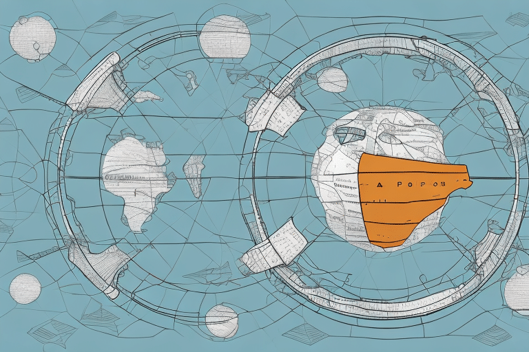Abstract illustration of a world map made of interconnected wireframes and geometric shapes on a blue background. A large orange mask-like structure, reminiscent of UPS Worldships logo, covers part of the globe, suggesting themes of protection or global connectivity.