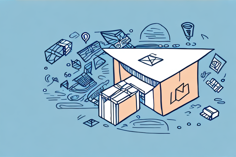 An illustration of an open cardboard box with envelopes and packages soaring out, surrounded by delivery icons on a blue background, highlights the experience and benefits of using local carrier services for efficient mail or package delivery.
