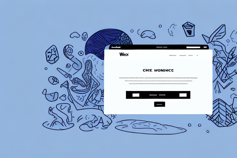 A computer screen showcasing a website mockup against a light blue background with abstract doodles, including shapes and swirls, surrounding it. With WooCommerce integration, the mockup features a white background with black text and buttons.