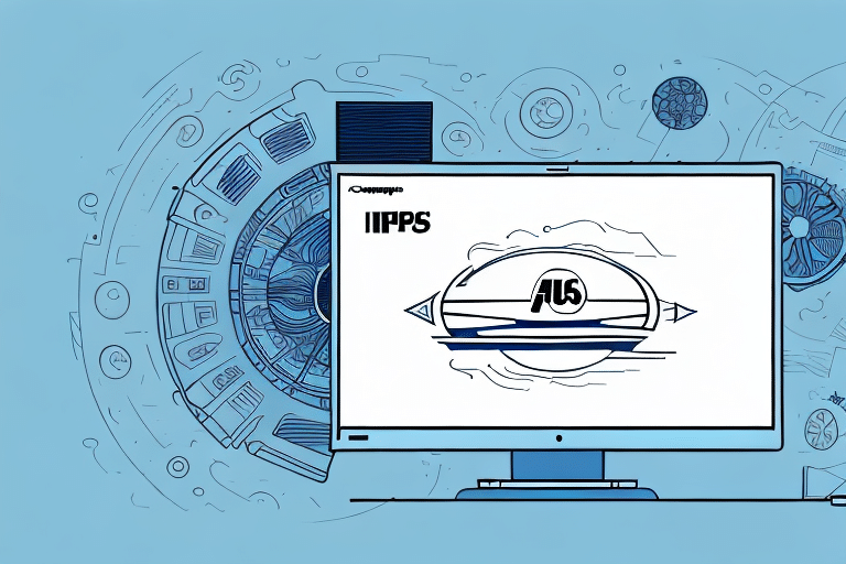 A computer monitor displaying a stylized design with the text AI and IIPPS on a blue background. The design includes circular mechanical elements, suggesting themes of technology and innovative communications.