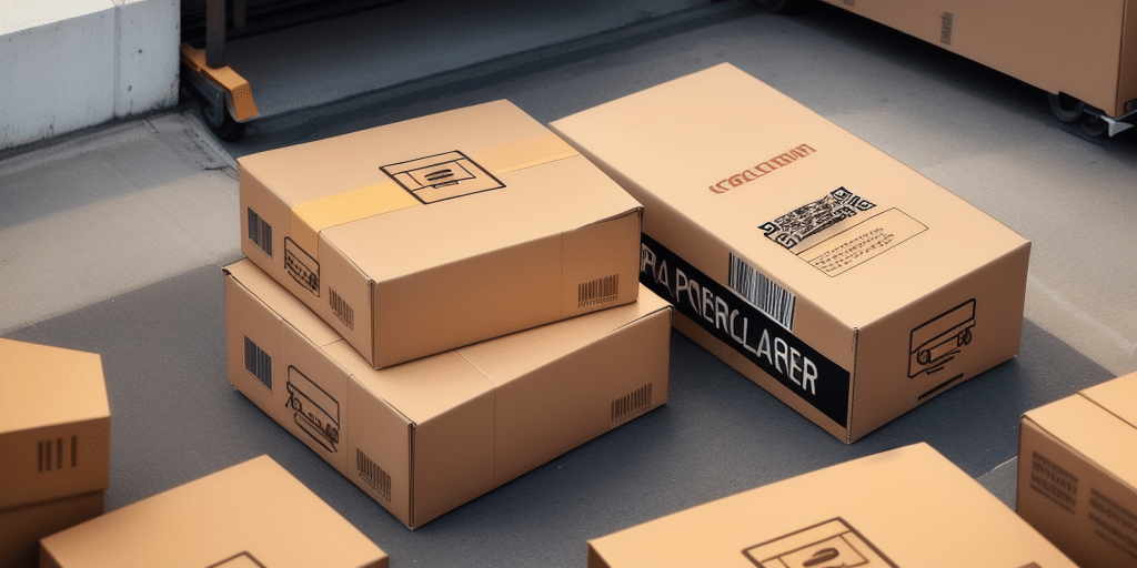 Cardboard boxes of various sizes are stacked on an outdoor industrial surface, with labels and barcodes visible. These unmarked boxes seem poised for storage or shipment, aiding in updating Worldship and helping to seamlessly resolve issues related to process version changes.