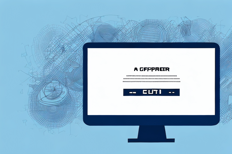 A computer monitor displays encrypted text against a blue, abstract background. Styled in a bold, digital font akin to UPS Worldship software, it conveys a sense of advanced technology and robust data security with third-party integration.