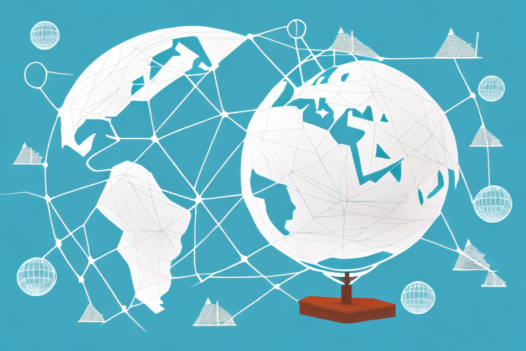 A stylized illustration of a globe with network lines connecting various continents, symbolizing global communication and the benefits of connectivity. The globe is depicted on a wooden stand, set against a blue background, reminiscent of a FedEx Resellers emphasis on global reach.