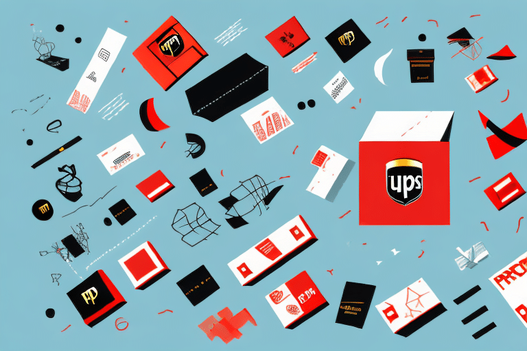A chaotic illustration featuring various colored boxes and envelopes with postal logos against a light blue background suggests a dynamic mail delivery theme, reminiscent of troubleshooting an UPS Worldship error.