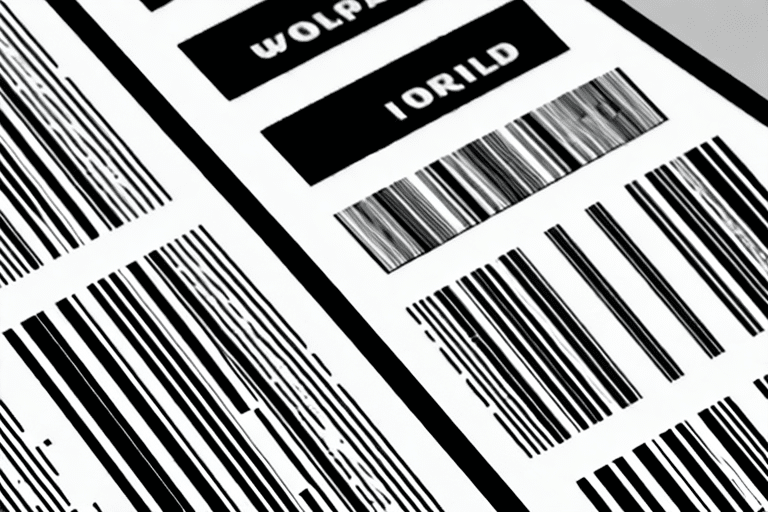 A close-up image of several barcodes printed in black on a white sheet, potentially part of a shipment document. The barcodes, varying in size and orientation, hint at the use of UPS WorldShip software. Partial text is visible above the codes but remains indistinct.