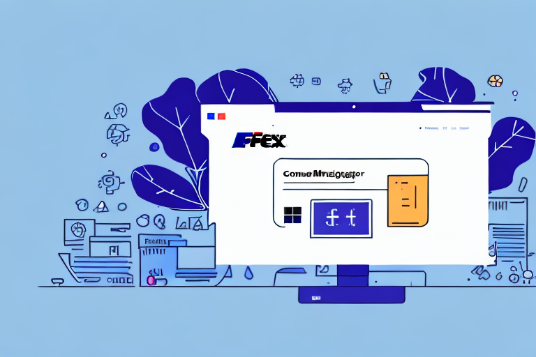 A computer monitor displays a website with the word Converter and several currency symbols, optimized for performance. The background features abstract illustrations of trees, geometric shapes, and various digital devices, all on a blue backdrop.