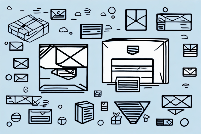 A collection of various envelope and package icons in different sizes, arranged on a light blue background, reminiscent of FedEx Ship Manager. The icons include closed envelopes, open envelopes with paper, and different styles of packages, perfect for software communication themes.
.