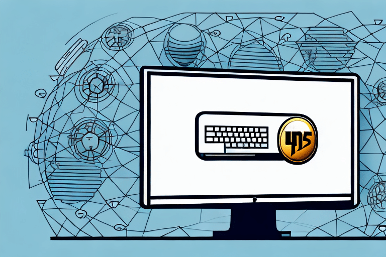 A computer monitor displays a keyboard symbol with the letters yns inside a yellow circle. Abstract network lines and geometric shapes form a backdrop, hinting at resolving issues related to technology and connectivity.