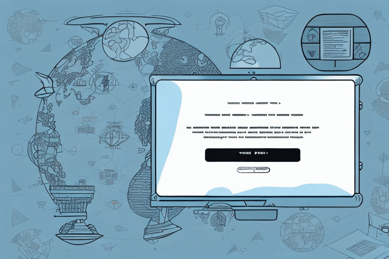 A digital illustration features a large screen displaying text and a Your Post button, echoing themes of global communication. In the background, a globe and smaller screens depict symbols of connectivity, while subtle hints of troubleshooting UPS Worldship Transmit Error infuse a tech-savvy narrative.
