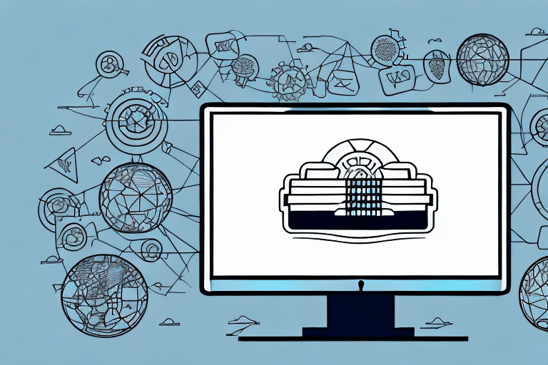 Illustration of a computer monitor displaying a vintage radio, encapsulating an end-of-day atmosphere. Surrounding the monitor are interconnected gears and network symbols, suggesting a blend of technology and communication themes in the process to resolve issues. Background is a light blue.