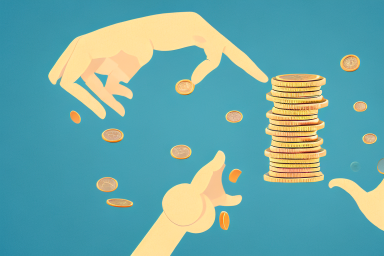 An illustration depicts several hands reaching for stacks of gold coins and scattered individual coins against a blue background, symbolizing the pursuit of wealth while understanding grievance fees in financial exchanges.