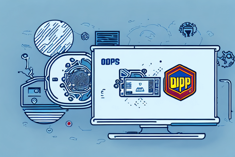 Illustration of a computer screen with a security warning reading OOPS and a DJPP logo, featuring abstract circuitry and technological elements in blue and white, reminiscent of troubleshooting guides like How to Use instructions for complex software systems.