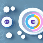 Abstract digital illustration with circular elements and translucent overlays on a blue background. Central circle labeled QR is surrounded by multicolored segments. Smaller circles with EP are scattered throughout, among geometric patterns and lines.