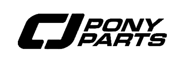 Black logo reading “CJ Pony Parts” with a stylized “CJ” on the left and “Pony Parts” in bold, all caps text to the right on a white background.