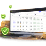 Can I Get a Refund if FedEx Is Late? Here’s What You Need to Know A computer monitor displays a shipment tracking dashboard, surrounded by cardboard boxes and green shield icons with check marks, suggesting secure and protected deliveries.