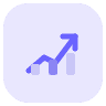 A purple icon of a rising bar chart with an upward arrow, symbolizing growth or progress, on a light purple rounded square background.