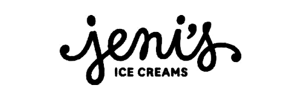 Black handwritten style logo text reads jenis with ICE CREAMS in all caps below on a white background.