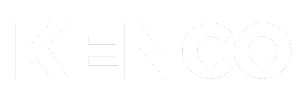 The image displays the word “KENCO” in large, bold, white capital letters on a light gray background.