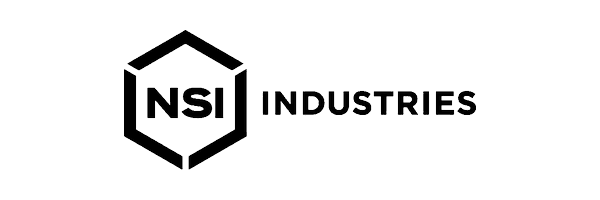 Logo featuring a hexagon outline with the letters NSI inside to the left, and the word INDUSTRIES in bold, uppercase letters to the right, all in black on a light background.