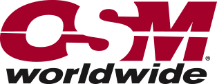 Logo with large, bold, maroon letters CSM above the black word worldwide in lowercase. The background is light gray.